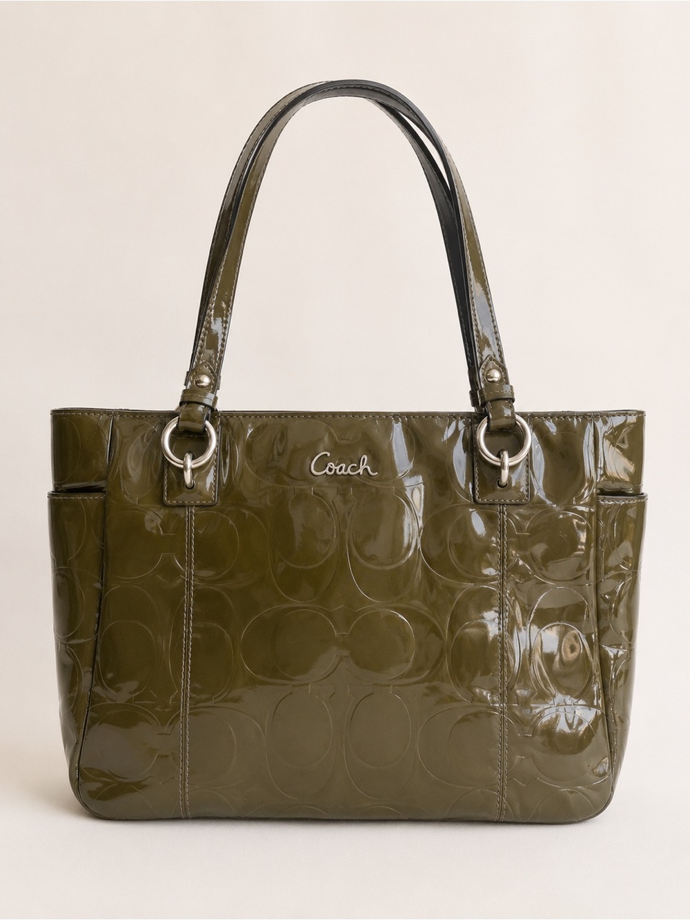 Coach Patent Signature Tote Olive m Large Shoulder Bag Y2K Chic